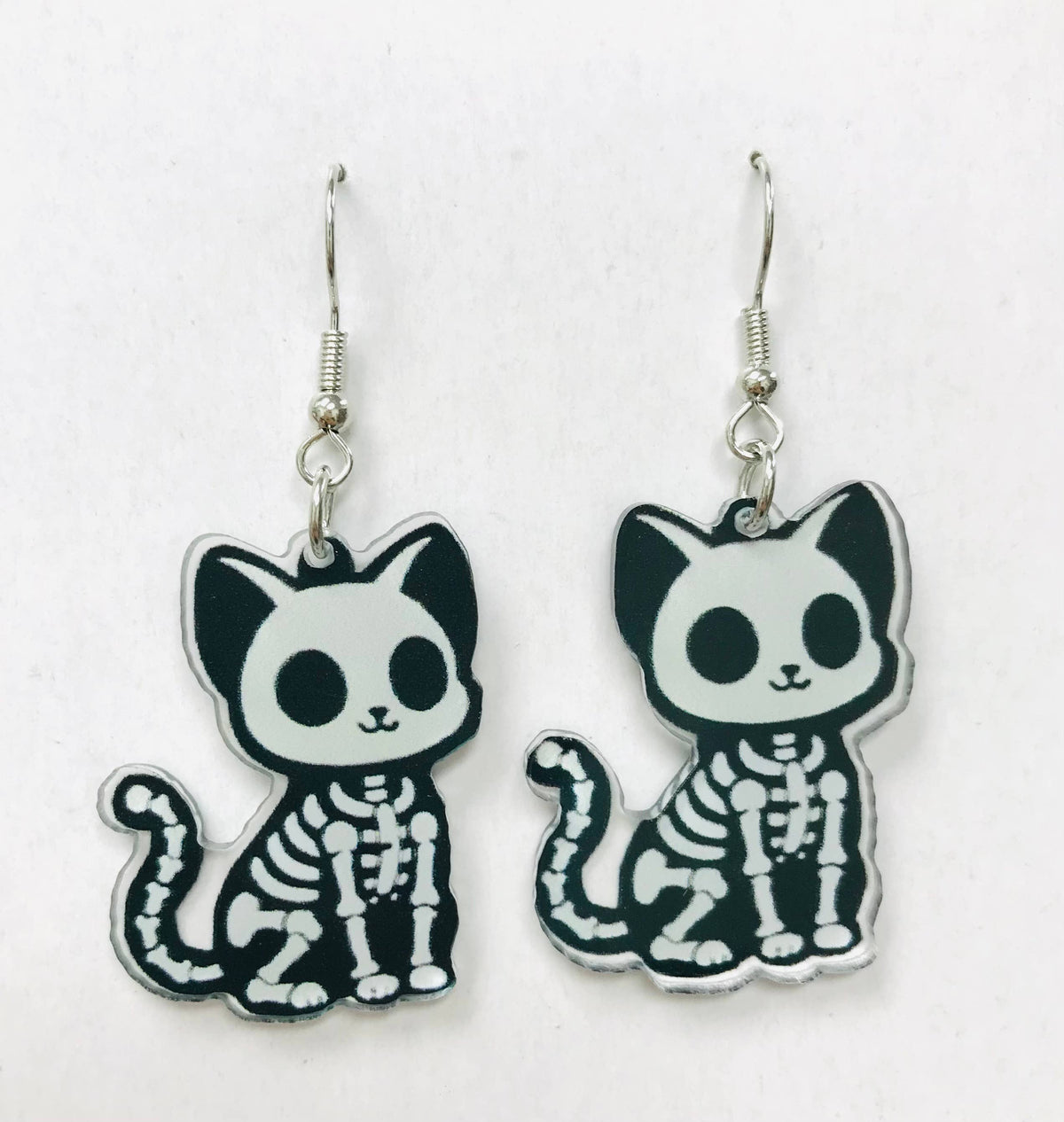 Cute Kitten Skeleton Horror Earrings Halloween