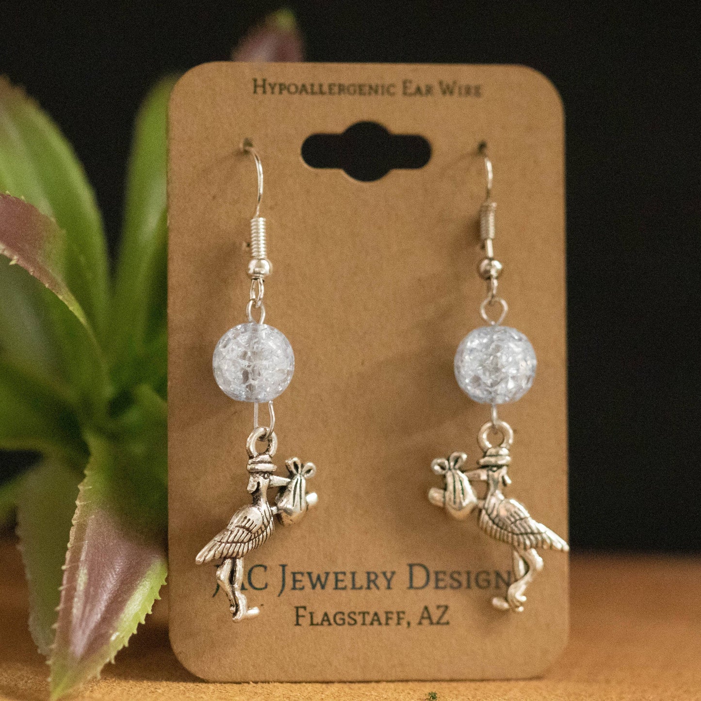 Stork Earrings: Blue