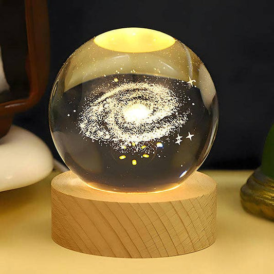 CelestiaGlow LED Crystal Ball With Wooden Base (Multiple Styles): Galaxy Design