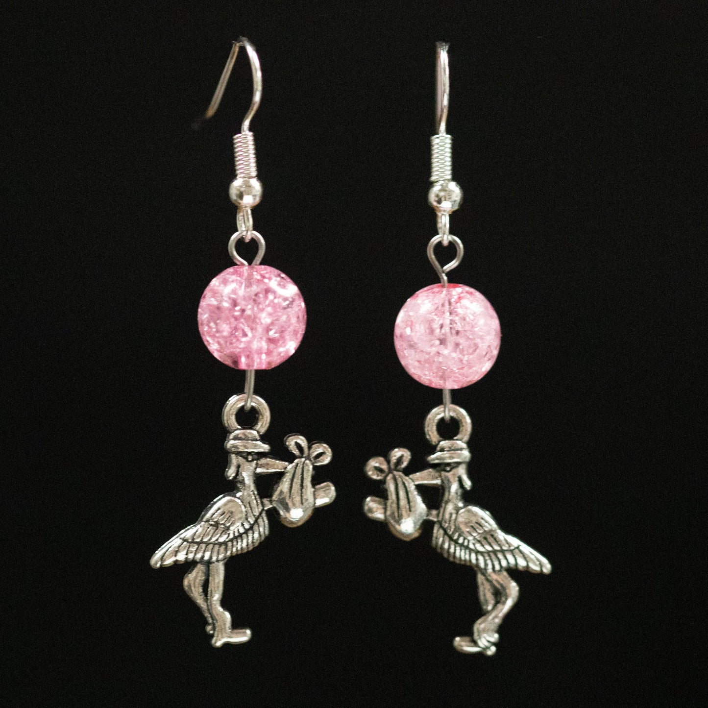 Stork Earrings: Pink