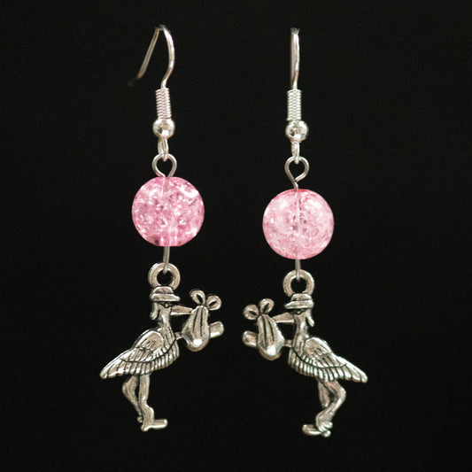 Stork Earrings: Pink