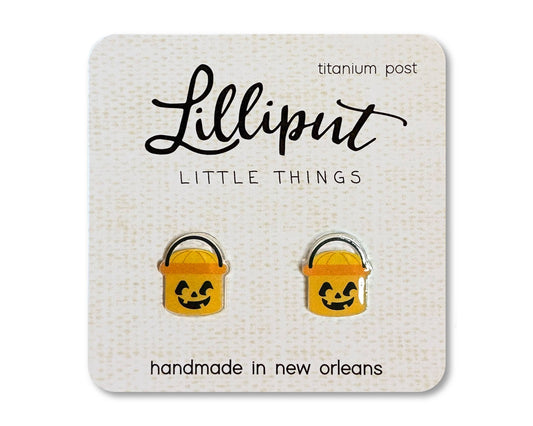Retro Treat Bucket Earrings - Pumpkin // Halloween Earrings