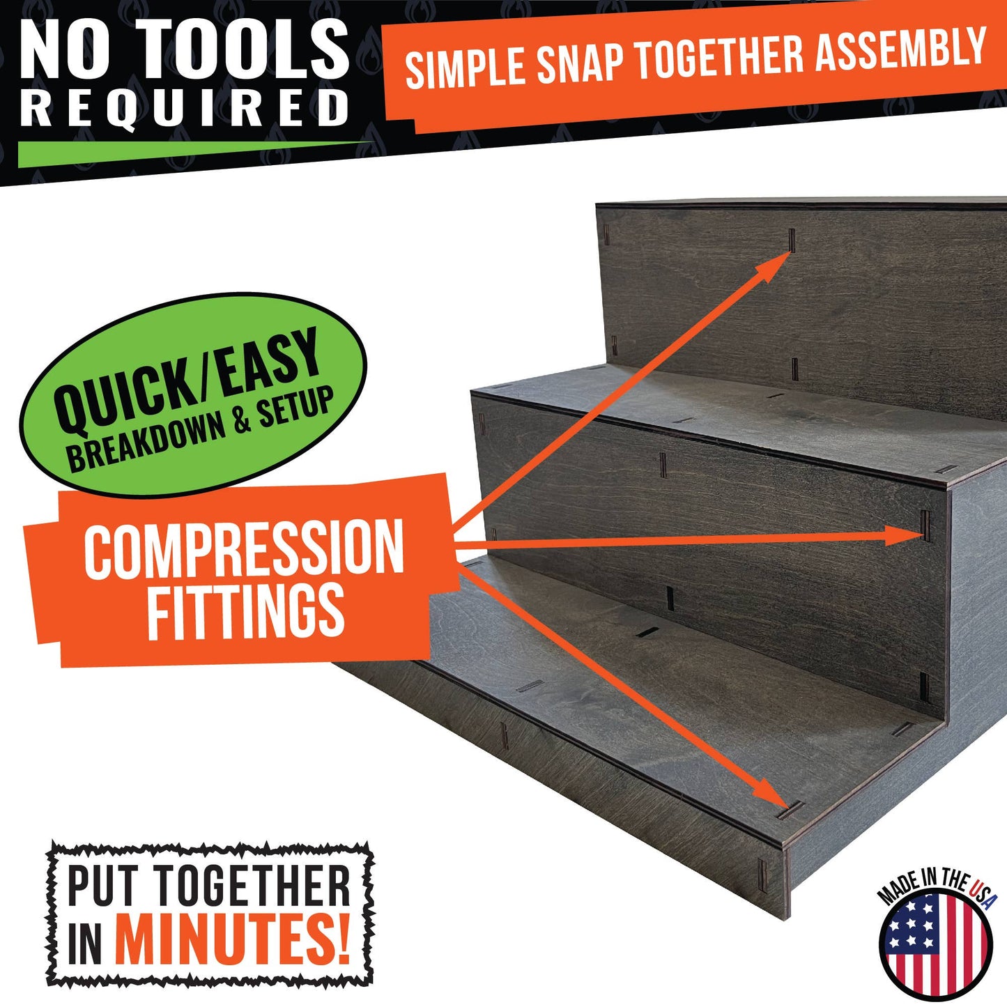 3-Tier Straight Wooden Portable Display Stand: Ebony