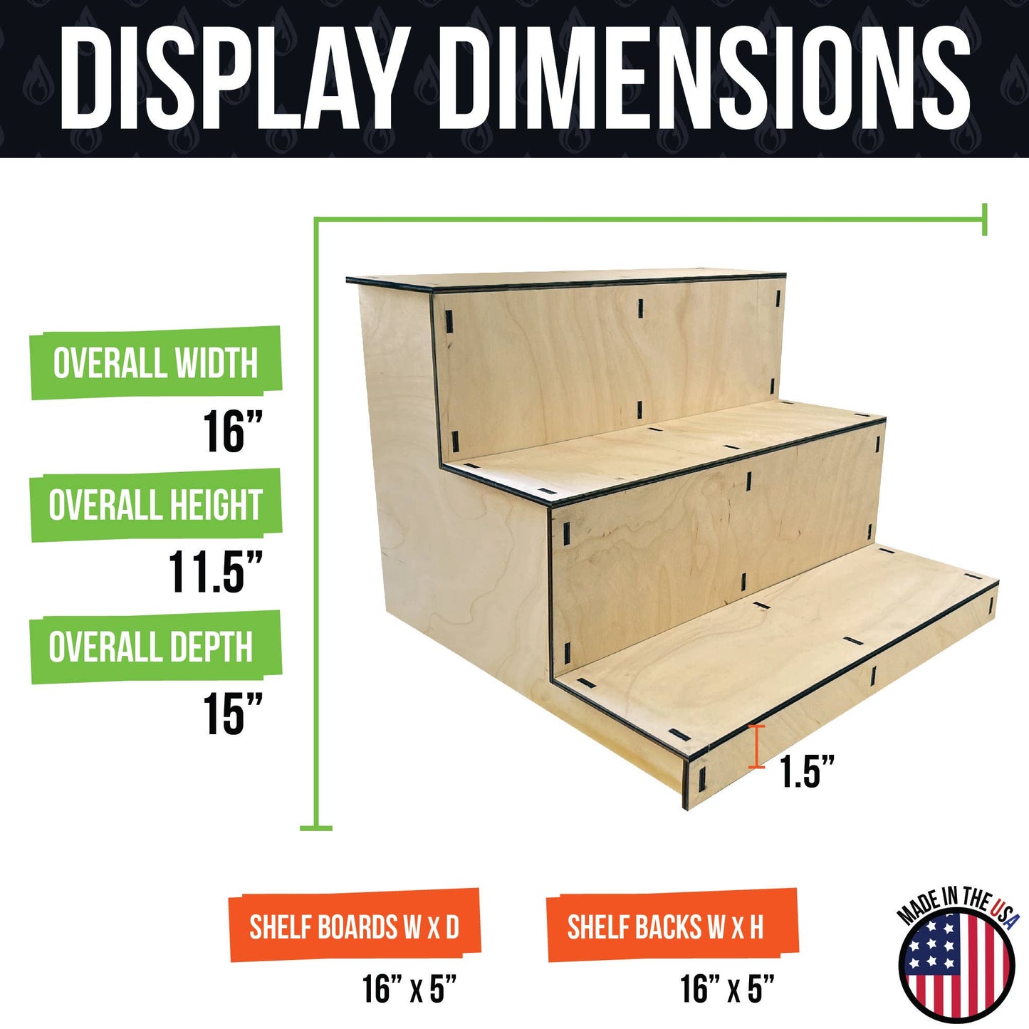 3-Tier Straight Wooden Portable Display Stand: Ebony