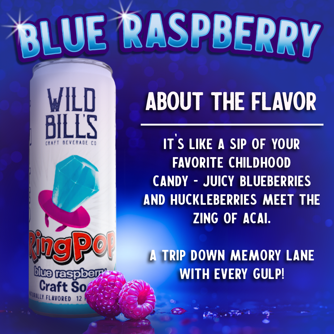 Ring Pop Soda Blue Raspberry Pure Cane Sugar, 12-Pack, Cans