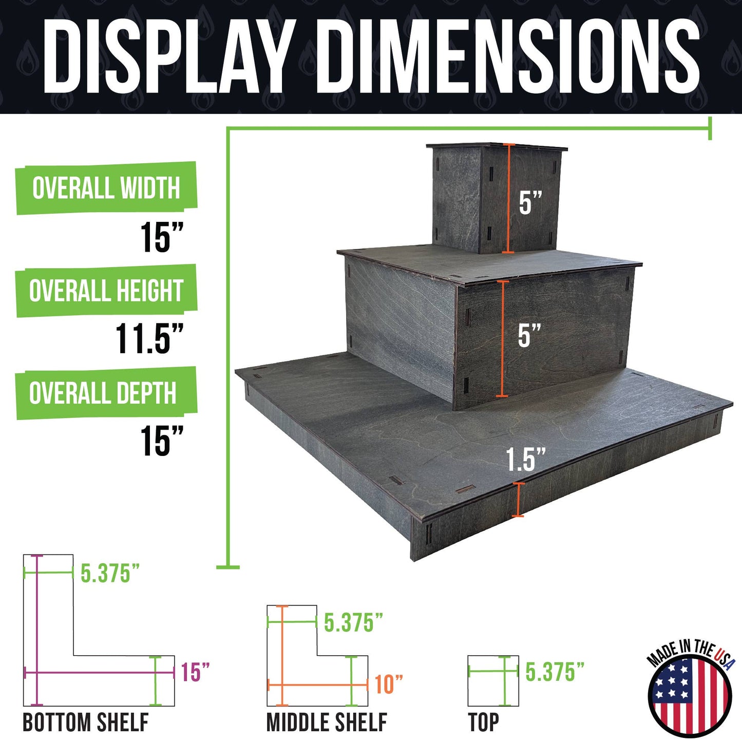 3-Tier Corner Wooden Portable Display Stand: Ebony