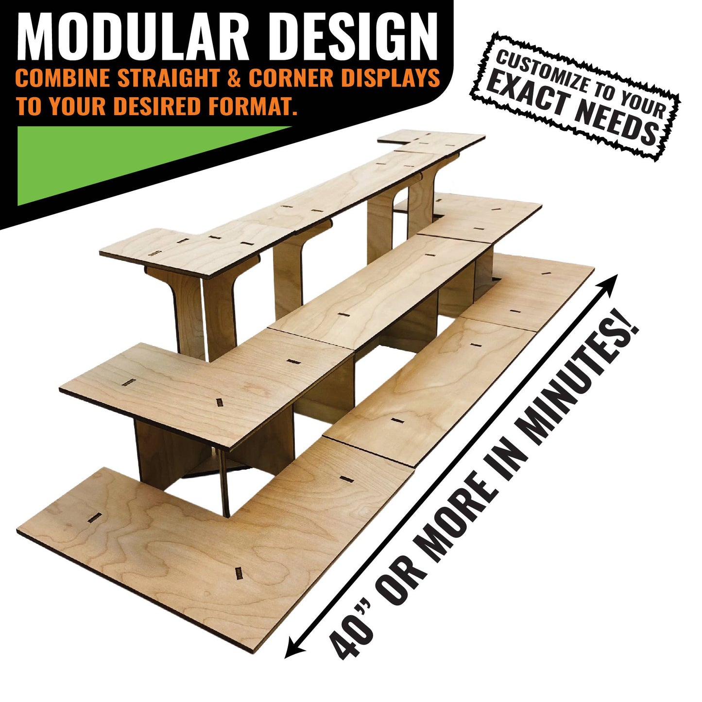 3-Tier Retail Table Display Corner Stand with Shelves: Ebony