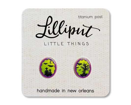 Graveyard Cameo Earrings // Halloween Earrings