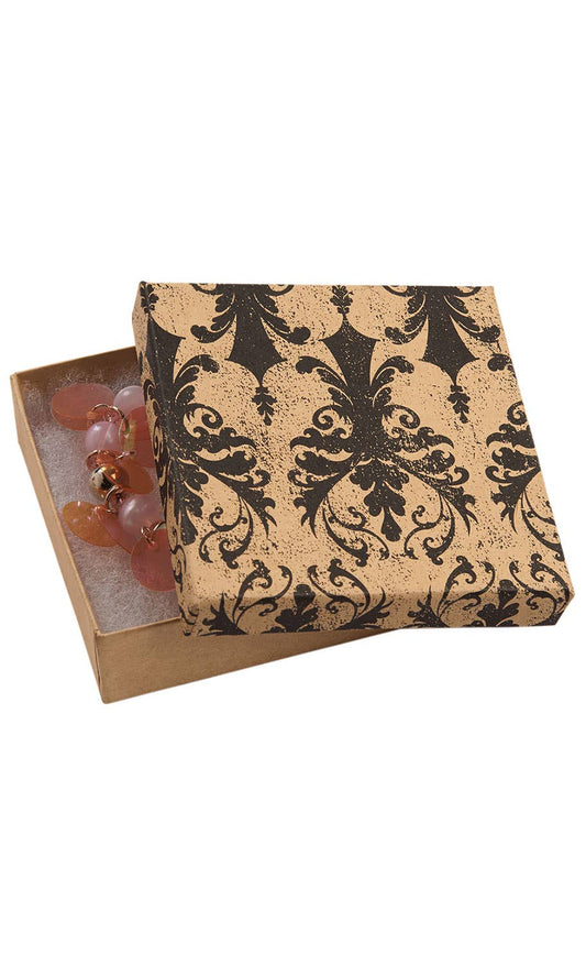 Cotton-Filled Jewelry Boxes: Distressed Damask / Case of 50 / 3½" x 3½" x 1"