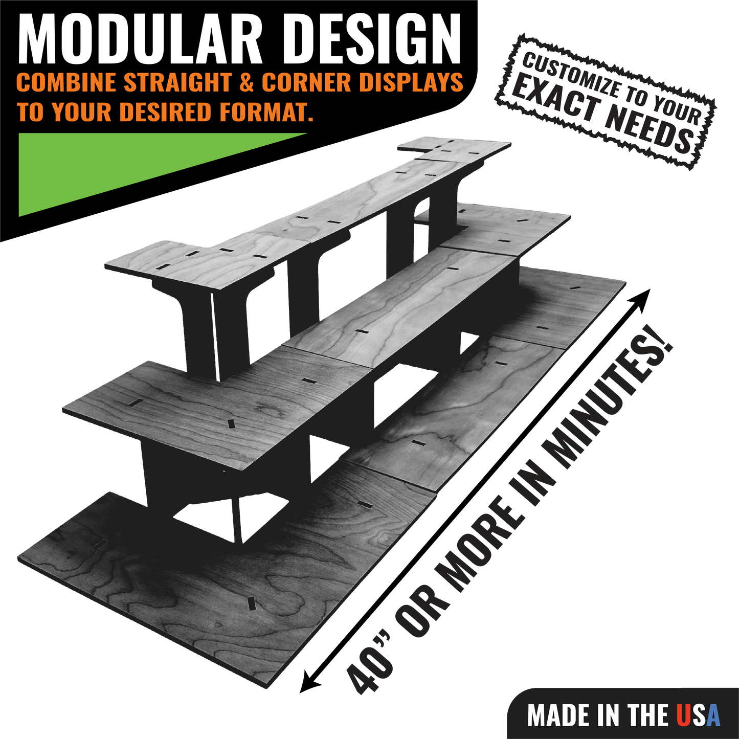 3-Tier Retail Table Display Corner Stand with Shelves: Ebony
