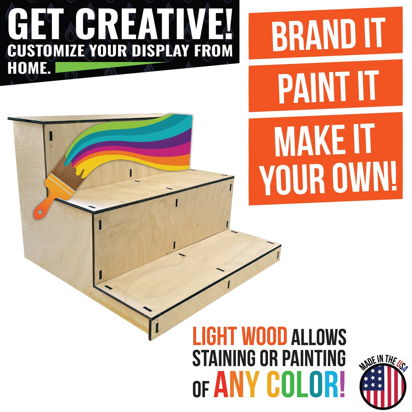 3-Tier Straight Wooden Portable Display Stand: Ebony