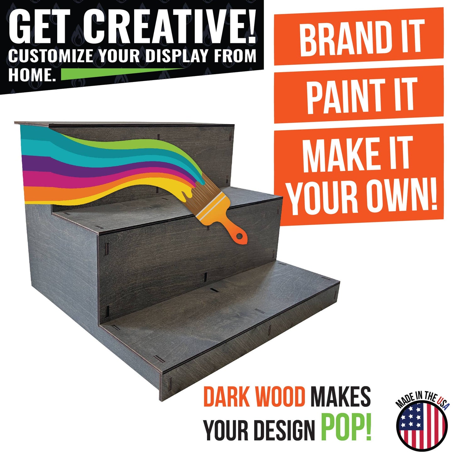 3-Tier Straight Wooden Portable Display Stand: Ebony