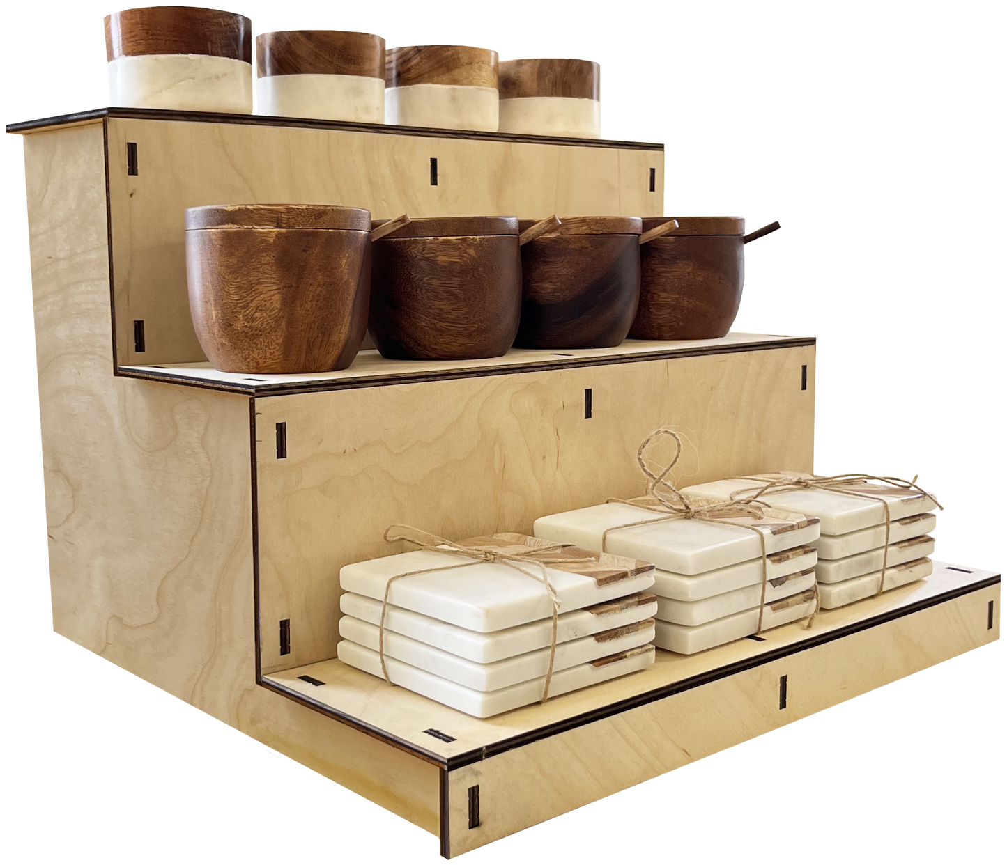 3-Tier Straight Wooden Portable Display Stand: Ebony