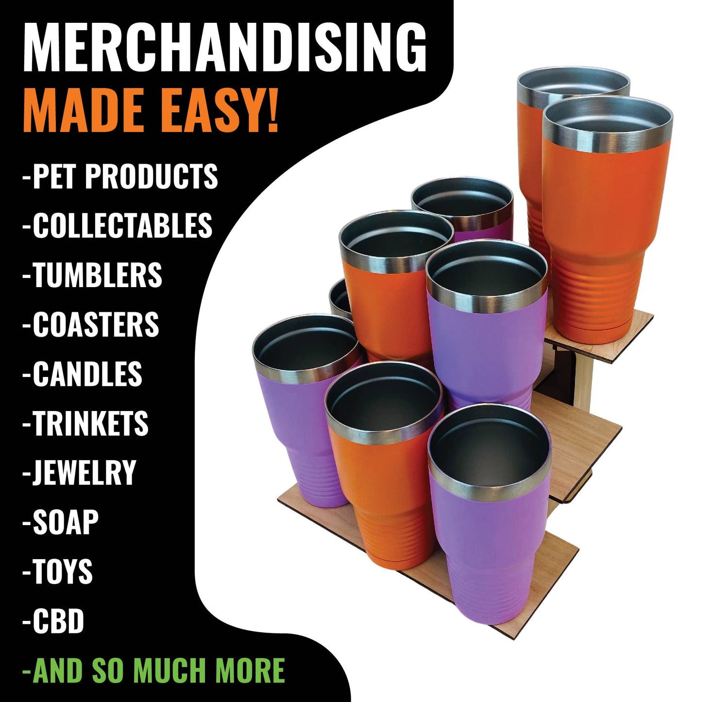 3-Tier Retail Table Display Corner Stand with Shelves: Ebony