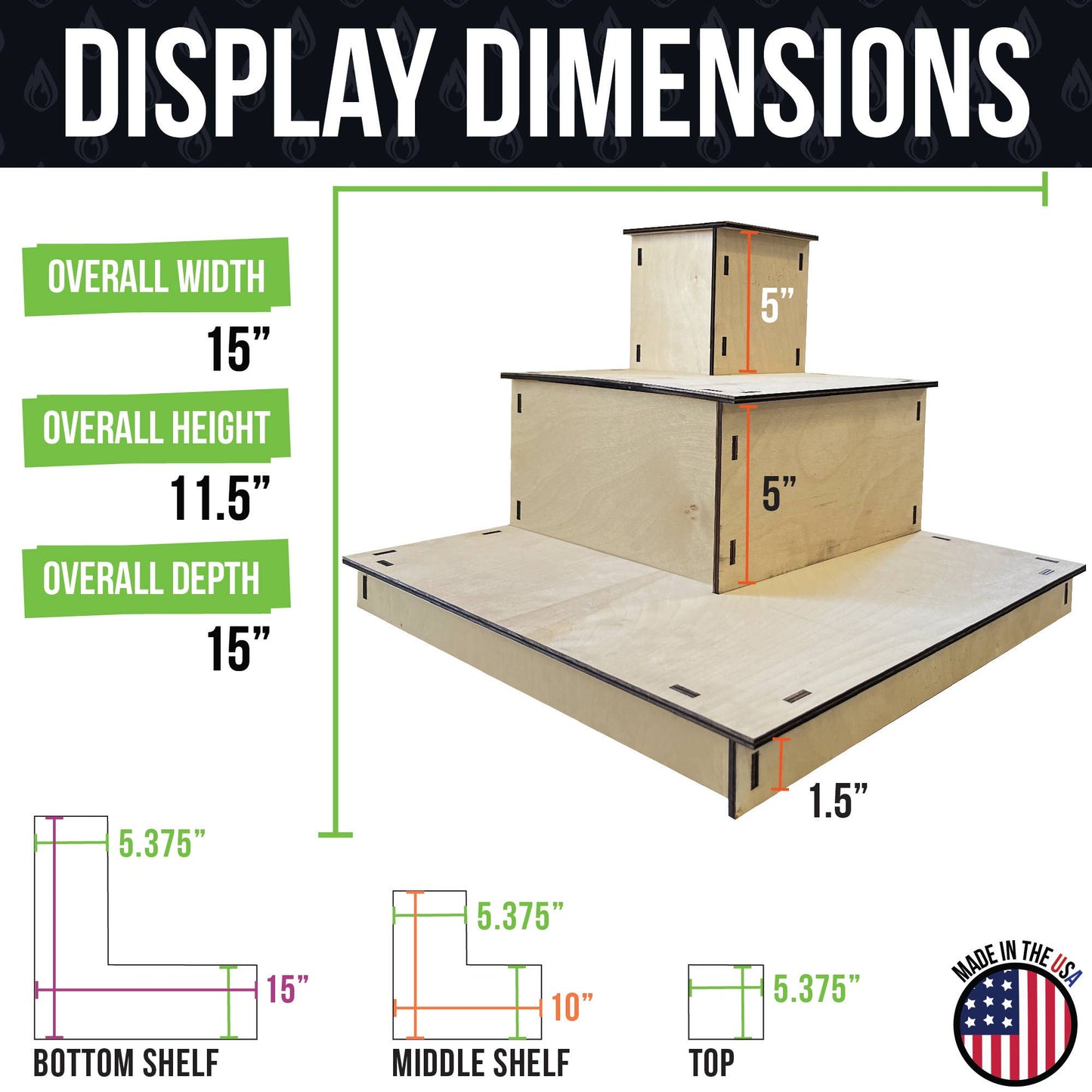 3-Tier Corner Wooden Portable Display Stand: Ebony