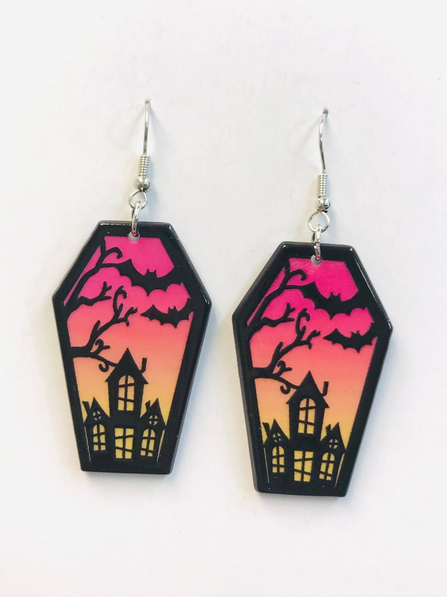 Acrylic Bat Coffin HAUNTED HOUSE Earrings