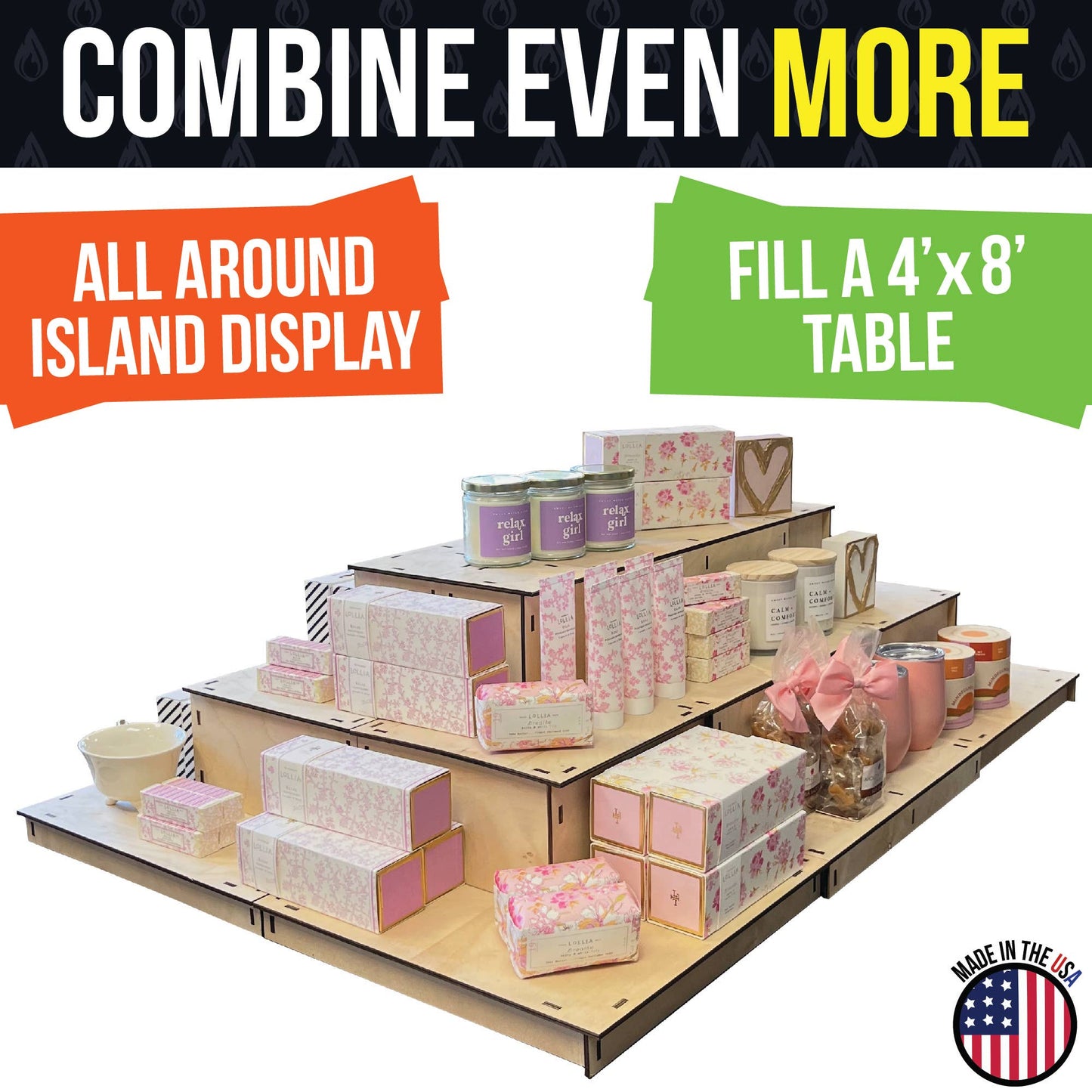 3-Tier Straight Wooden Portable Display Stand: Ebony