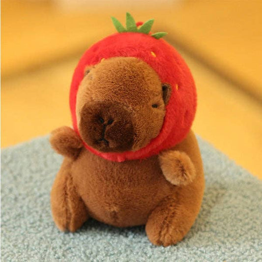 Capybara in a Hat 9" Kawaii Plush Squishy Pillow Toy (Multiple Styles): Strawberry Hat