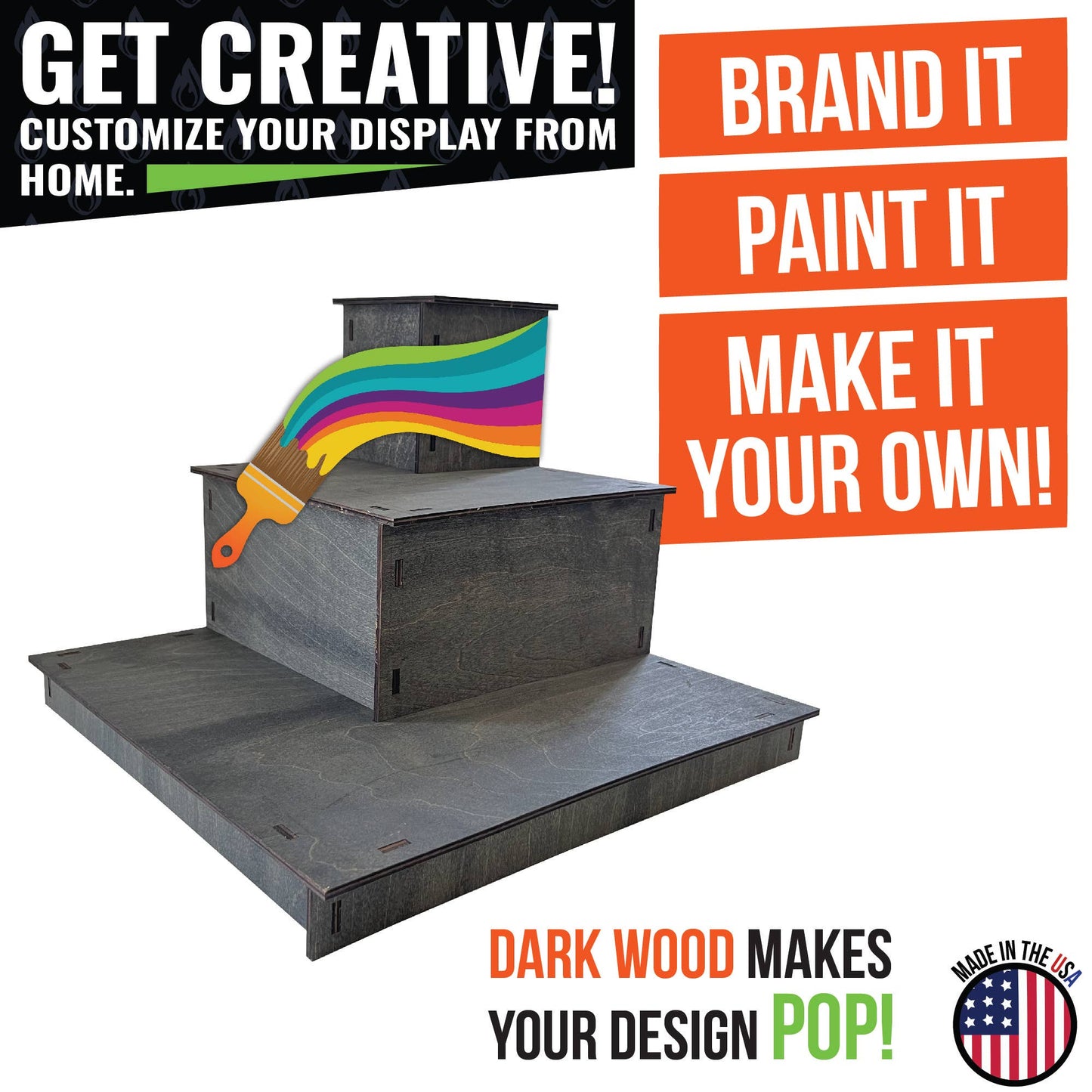 3-Tier Corner Wooden Portable Display Stand: Ebony