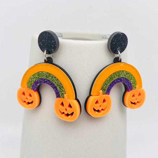 Halloween Acrylic Rainbow Pumpkin Post Earrings