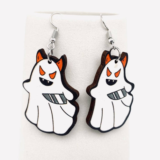 Halloween Dagger Ghost Wooden Double-Sided Earrings