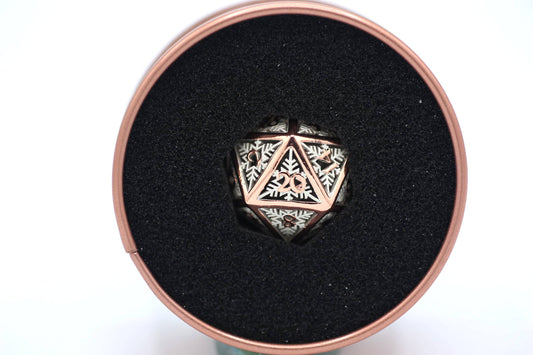 Single Hollow Metal Snowflake d20 Dice - Rose Gold
