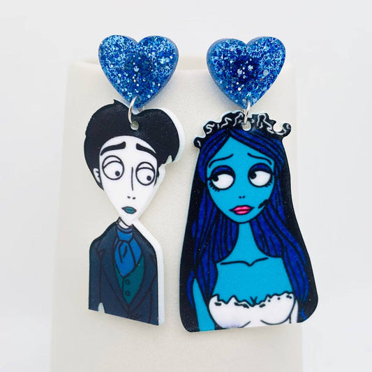 Halloween Ghost Bride and Groom Acrylic Asymmetric Earrings