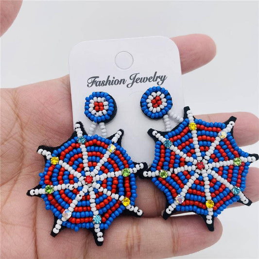 Halloween Acrylic Beads Woven Spiderweb Post Earrings