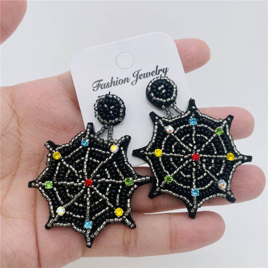 Halloween Acrylic Beads Woven Spiderweb Post Earrings