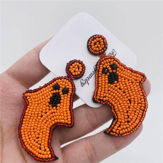 Hand-woven Beads Ghost Halloween Post Earrings