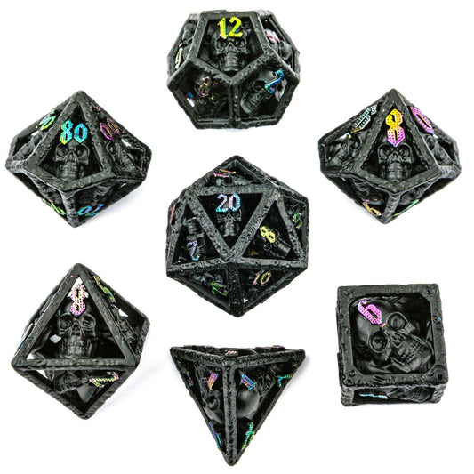 Skull's Grin Hollow Metal Dice Set - Black with Chromatic