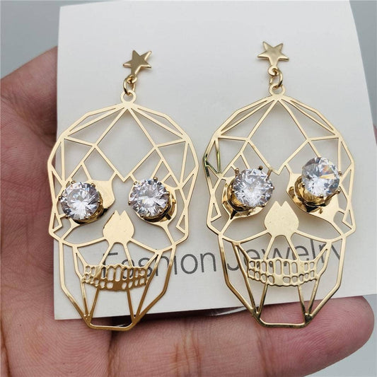 Funny Halloween Golden Skull Face Earrings