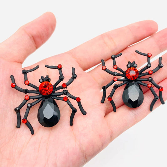 Halloween Red Glass Black Spider Post Earrings